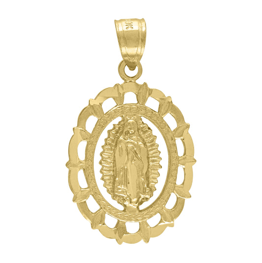 10K Yellow Gold Mens Diamond-Cut Lady Of Guadalupe Religious Oval Charm Pendant