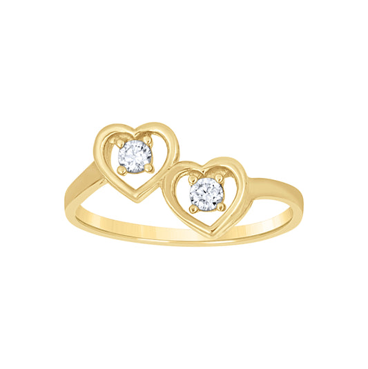 10K Yellow Gold Womens Cubic Zirconia Double Heart Engagement Ring