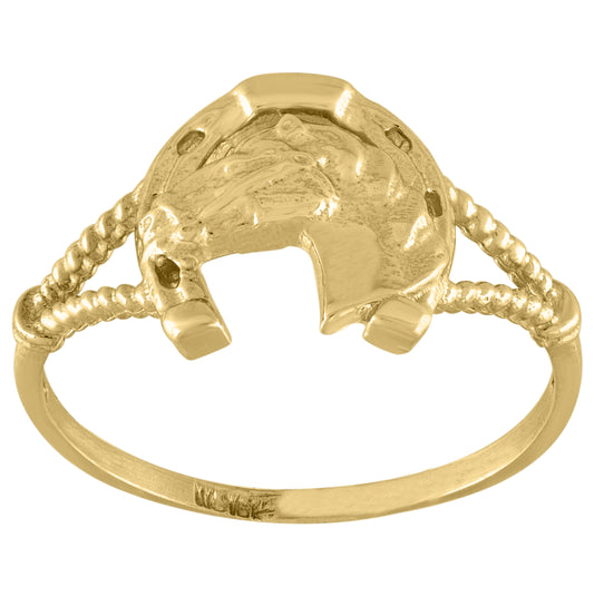 10K Yellow Gold Womens Textured Horseshoe Band Ring