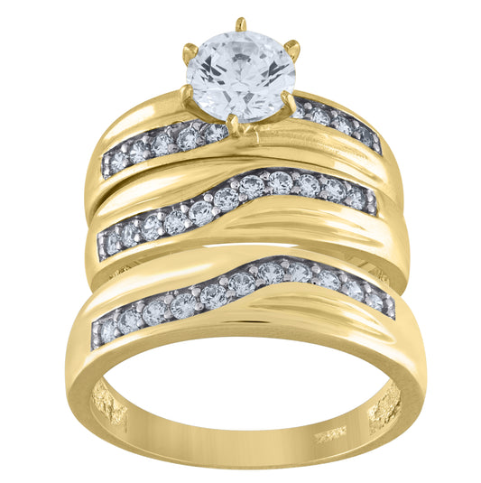 10K Two-Tone Gold Womens Cubic Zirconia Trio Ring Set