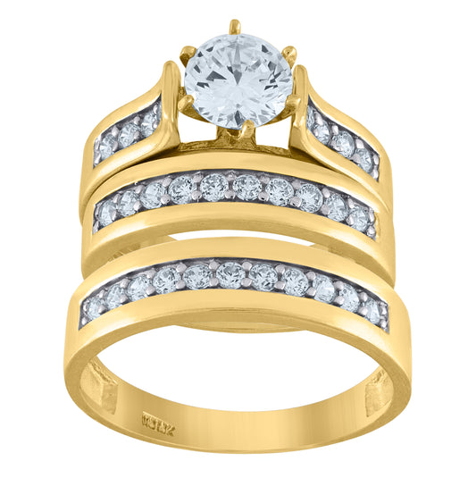 10K Two-Tone Gold Womens Cubic Zirconia Trio Ring Set