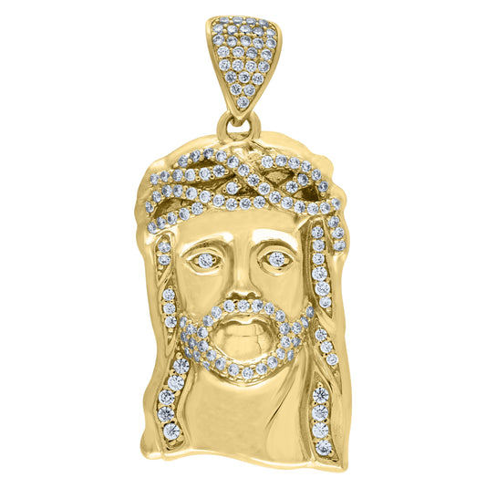 10K Yellow Gold Mens Cubic Zirconia Jesus Religious Charm Pendant