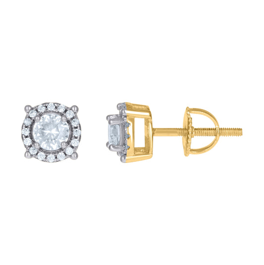 Sterling Silver Yellow-Tone Mens Cubic-Zirconia Fashion Stud Earring