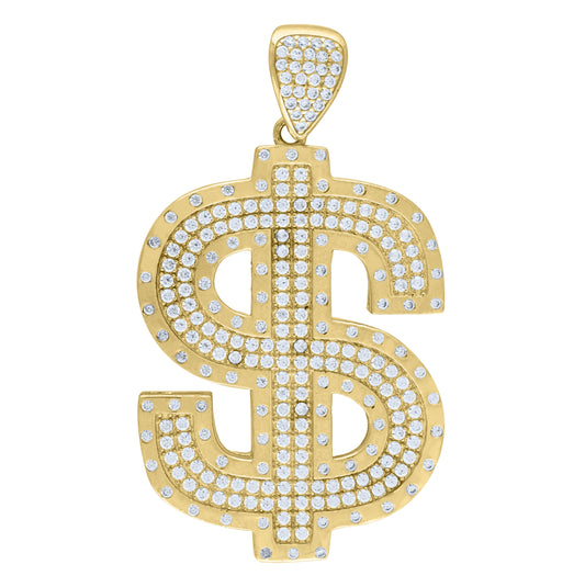10K Yellow Gold Mens Cubic Zirconia Dollar Sign Charm Pendant
