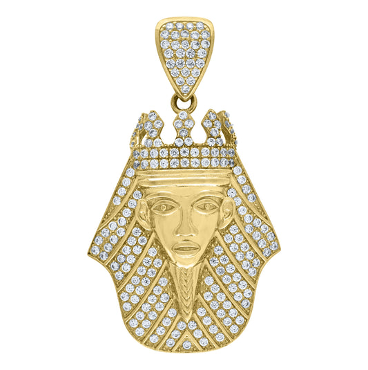 10K Yellow Gold Mens Cubic Zirconia Pharaoh Egyptian Charm Pendant