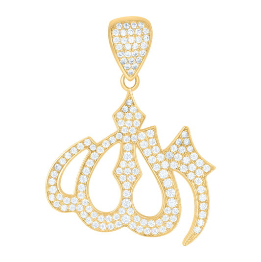 10K Yellow Gold Mens Cubic Zirconia Symbol Allah Religious Charm Pendant