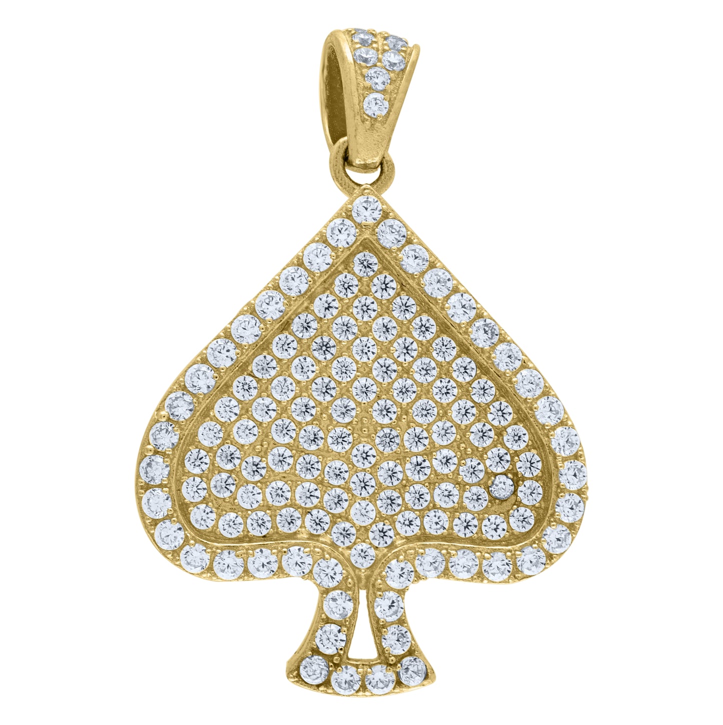 10K Yellow Gold Mens Cubic Zirconia Royal Flush Cards Spade Charm Pendant