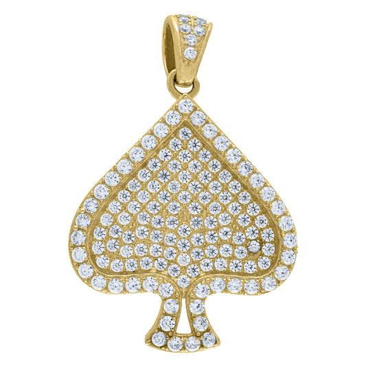 10K Yellow Gold Mens Cubic Zirconia Royal Flush Cards Spade Charm Pendant