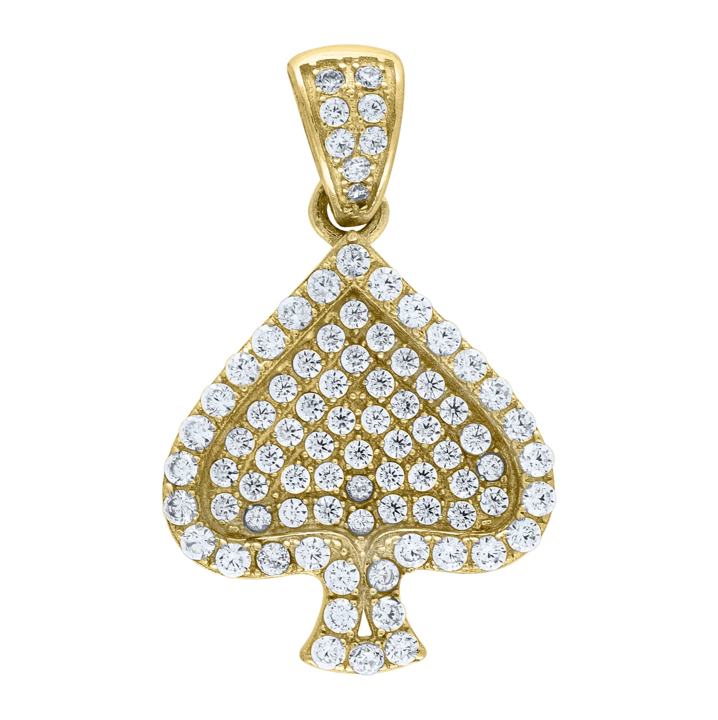 10K Yellow Gold Mens Cubic Zirconia Royal Flush Cards Spade Charm Pendant