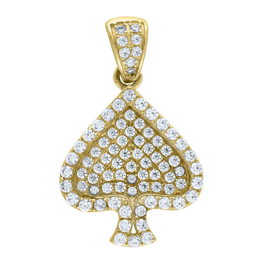 10K Yellow Gold Mens Cubic Zirconia Royal Flush Cards Spade Charm Pendant