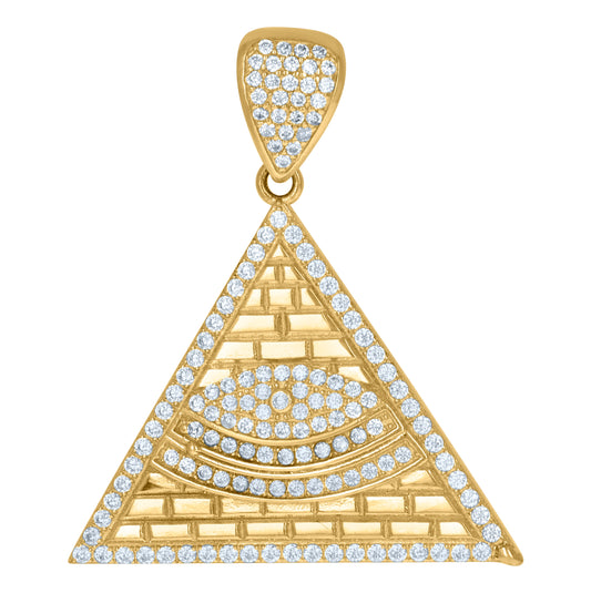 10K Yellow Gold Mens Cubic-Zirconia Pyramid Evil Eye Good Luck Charm Pendant