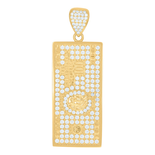 10K Yellow Gold Mens Cubic-Zirconia Dollar Bill Money/Currency Charm Pendant