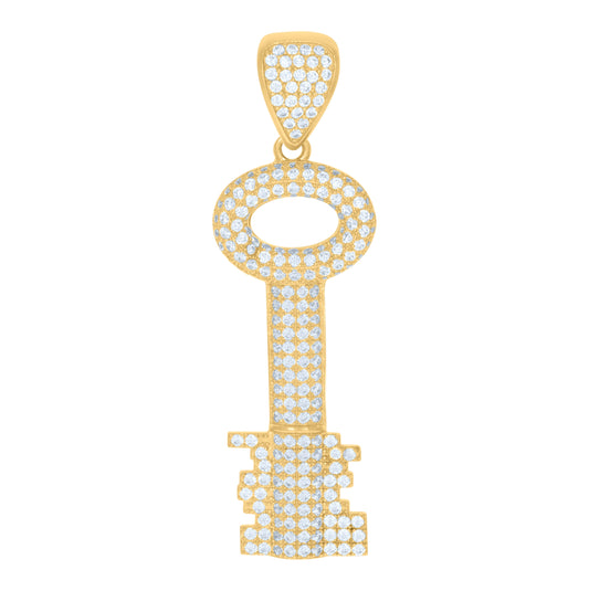 10K Yellow Gold Mens Cubic Zirconia Key Lock & Key Charm Pendant
