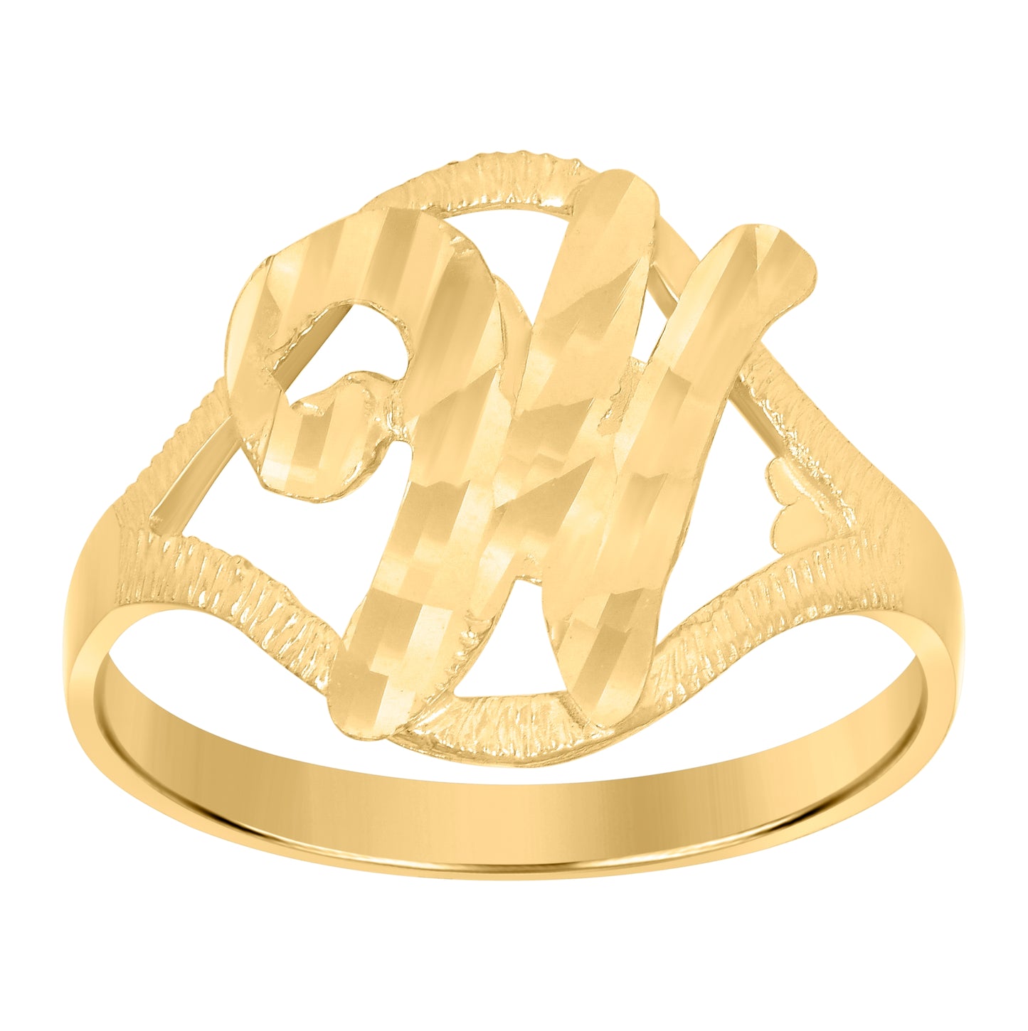 10K Yellow Gold Womens Diamond-Cut Textured Initial Letter Bridal Anniversary Engagement Wedding Band Ring