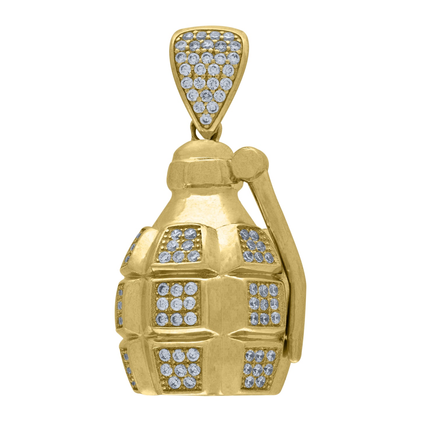10K Yellow Gold Mens Cubic Zirconia Hand Grenade Charm Pendant