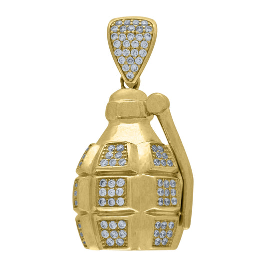10K Yellow Gold Mens Cubic Zirconia Hand Grenade Charm Pendant