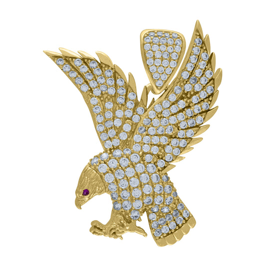 10K Yellow Gold Mens White Pink Cubic Zirconia Eagle Bird Patriotism Charm Pendant