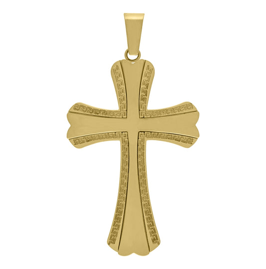 Stainless Steel Mens Cross With Greek Key Pattern Religious Charm Pendant