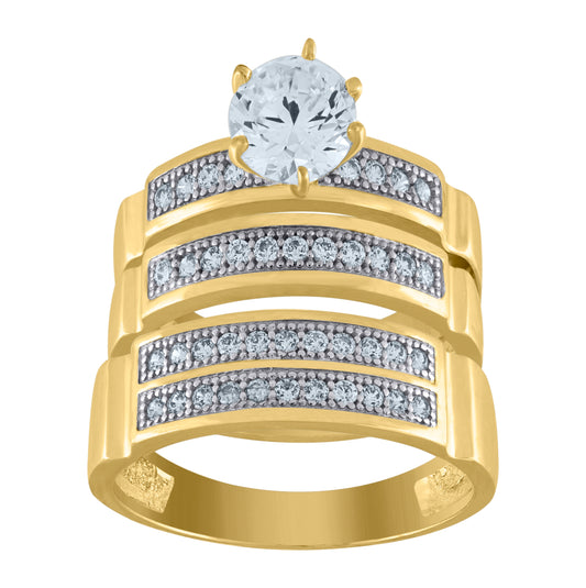 10K Two-Tone Gold Womens Cubic Zirconia Two Row Wedding Band Ring