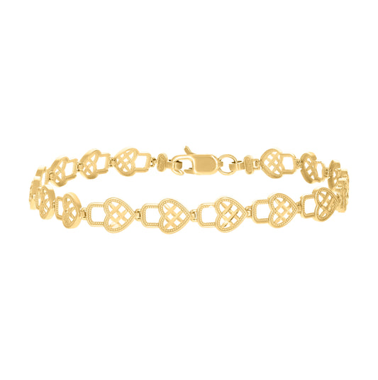 10K Yellow Gold Womens Heart Lock Link 8" Bracelet