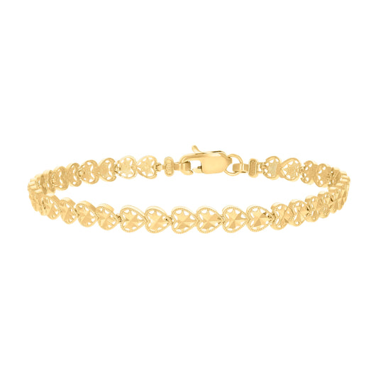10K Yellow Gold Womens Heart Link Bracelet