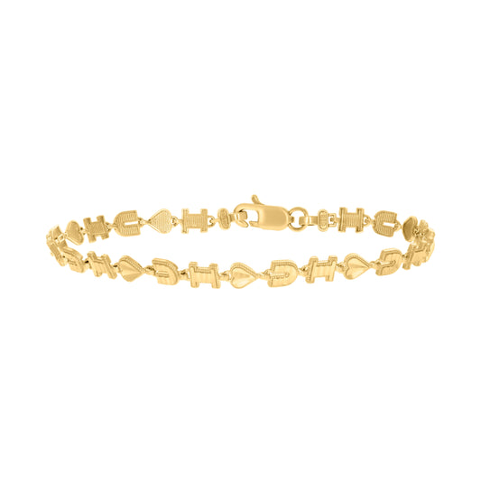 10K Yellow Gold Womens I Love U Heart Link 8" Bracelet
