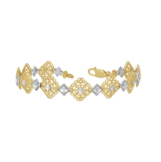 10K Two-tone Gold Womens Fashion Link Bracelet
