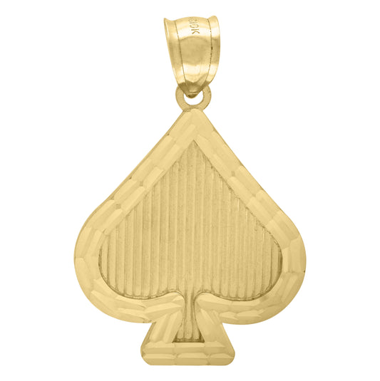 10K Yellow Gold Mens Royal Flush Cards Spade Charm Pendant