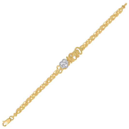 10K Two-Tone Gold Womens I Love Mom Link Bracelet Size 7 Inches
