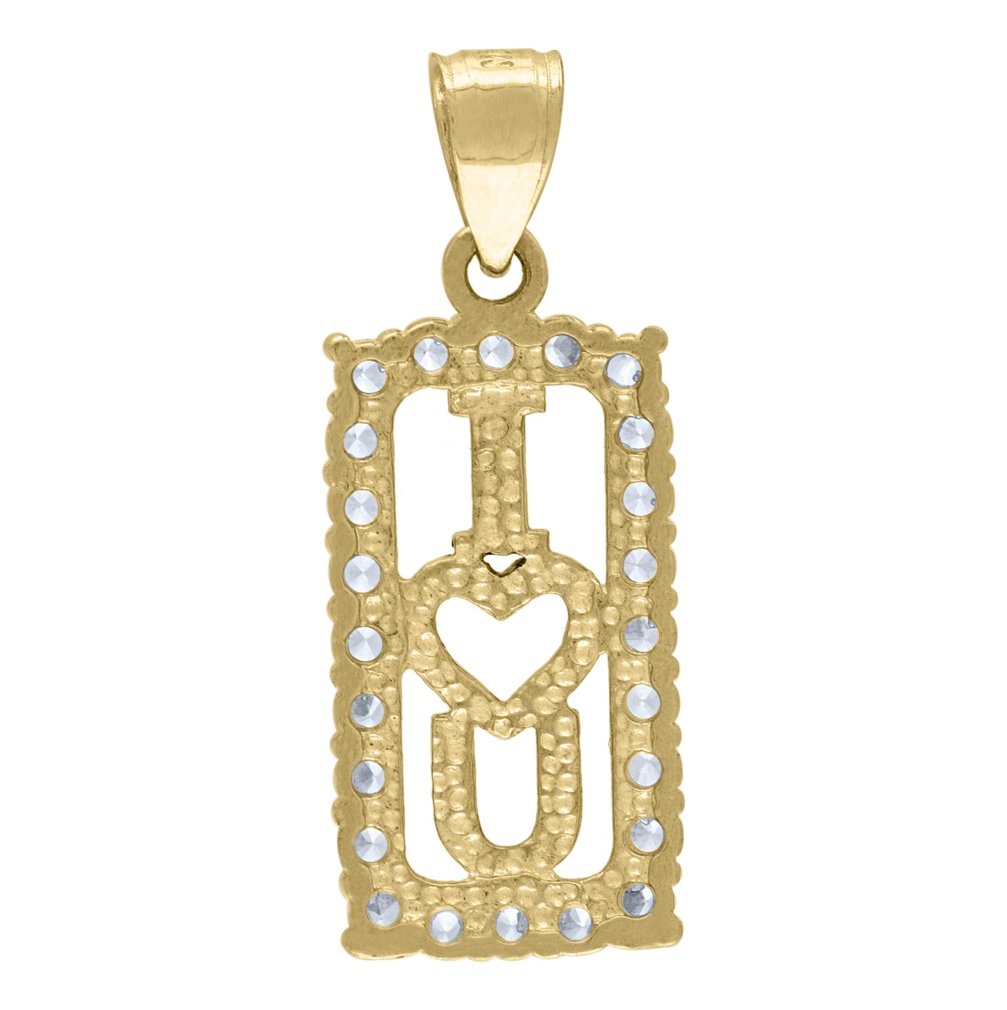 10K Two-Tone Gold Womens Cubic Zirconia I Love You Charm Pendant