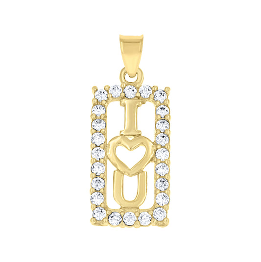 10K Two-Tone Gold Womens Cubic Zirconia I Love You Charm Pendant