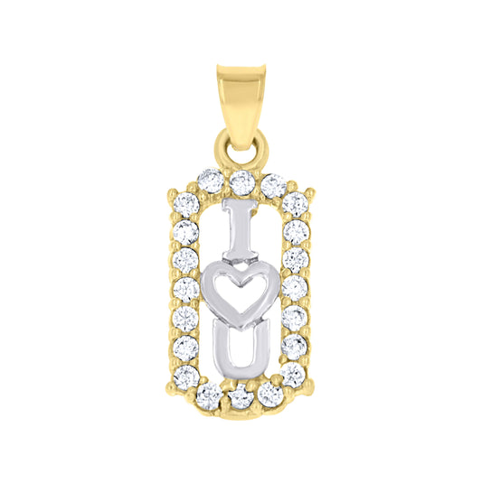 10K Two-Tone Gold Womens Cubic Zirconia I Love You Charm Pendant