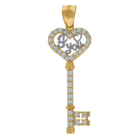 10K Two-Tone Gold Womens Cubic Zirconia Cubic-Zirconia Heart Key Charm Pendant