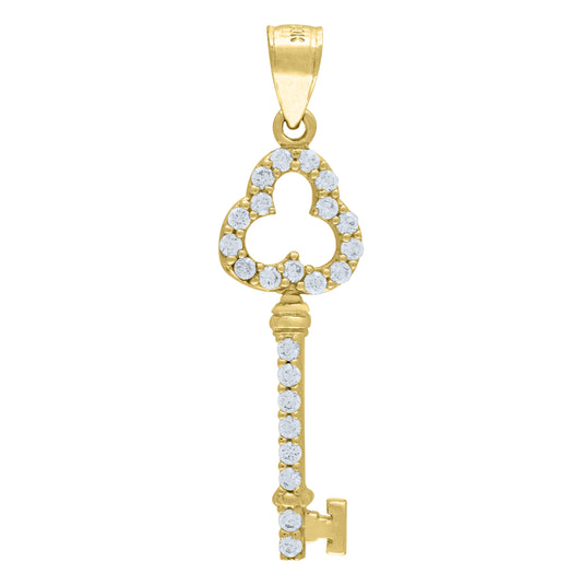 10K Yellow Gold Womens Cubic Zirconia Key To My Heart Charm Pendant