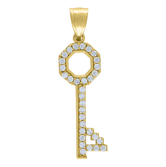 10K Yellow Gold Womens Cubic Zirconia Key To My Heart Charm Pendant