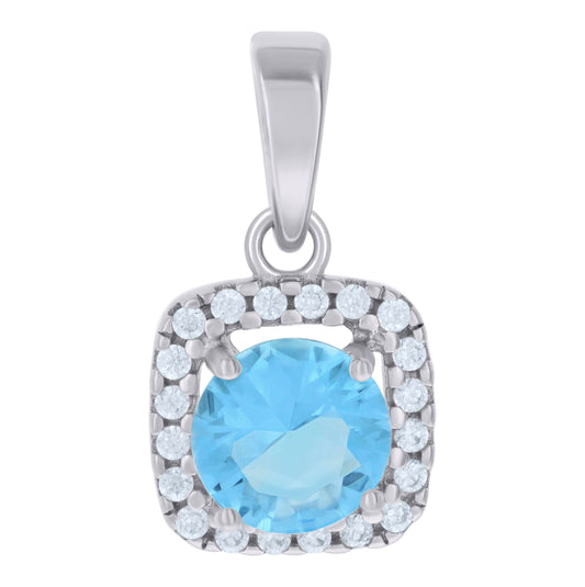 Sterling Silver Womens Aqua Cubic Zirconia Square Fashion Charm Pendant