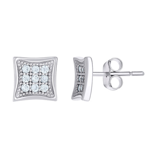 10K White Gold Womens Cubic-Zirconia Concave Square Push Back Stud Earrings