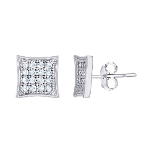 10K White Gold Womens Cubic-Zirconia Concave Square Push Back Stud Earrings