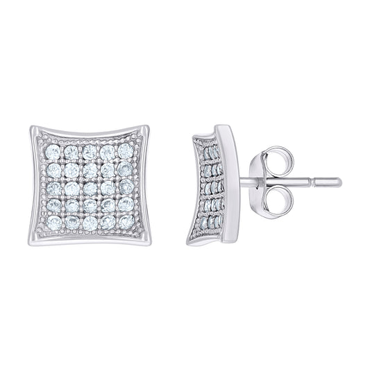 10K White Gold Womens Cubic-Zirconia Concave Square Push Back Stud Earrings