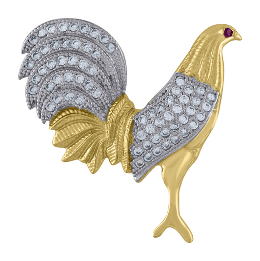 10K Two-Tone Gold Mens White Pink Cubic Zirconia Bird Charm Pendant