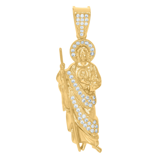 10K Yellow Gold Mens Cubic-Zirconia St. Jude Religious Charm Pendant
