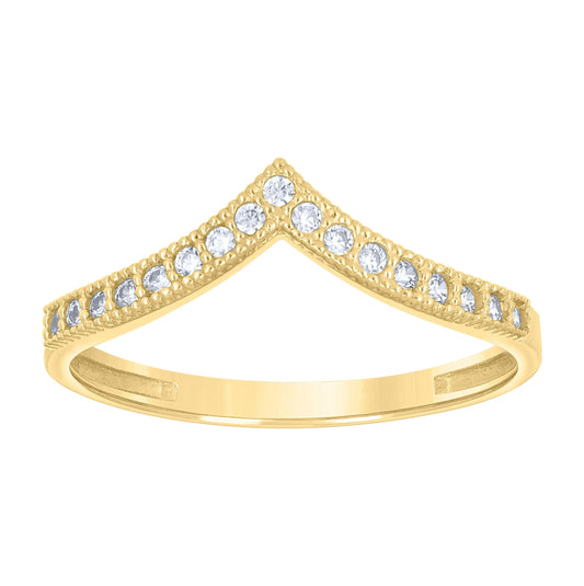 10K Yellow Gold Womens Cubic-Zirconia V Shaped Fashion Ring