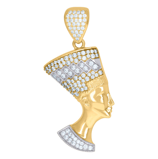 10K Yellow Gold Mens Cubic Zirconia Nefertiti Egyptian Charm Pendant