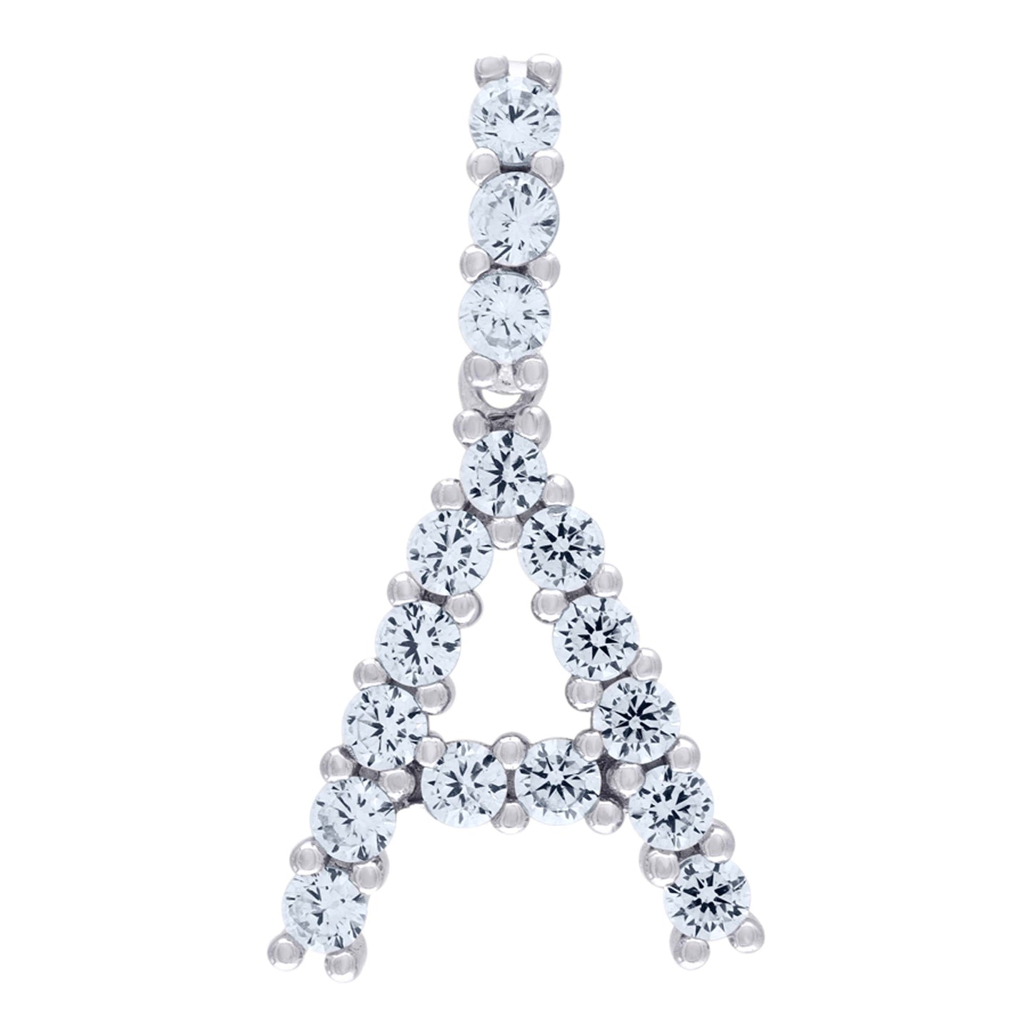 Sterling Silver Unisex Cubic Zirconia Initial Alphabet Charm Pendant