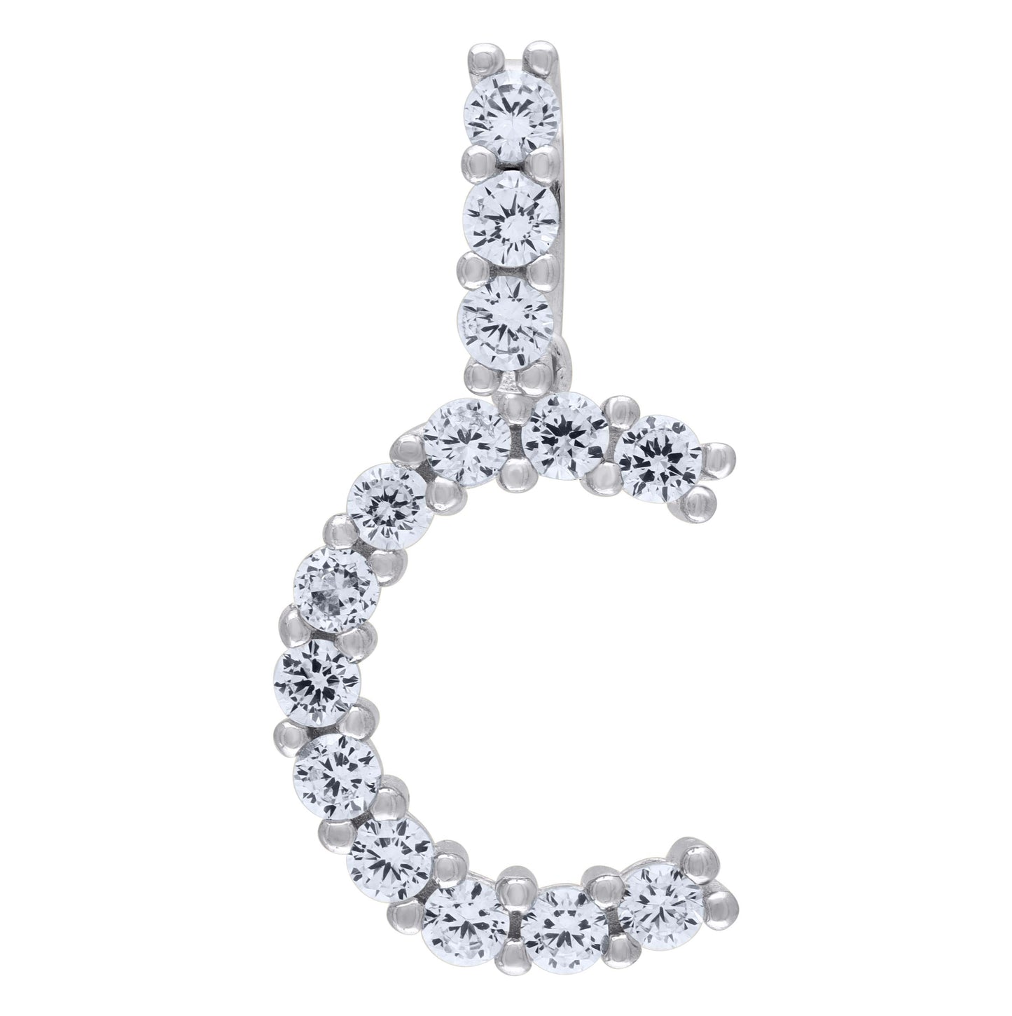 Sterling Silver Unisex Cubic Zirconia Initial Alphabet Charm Pendant