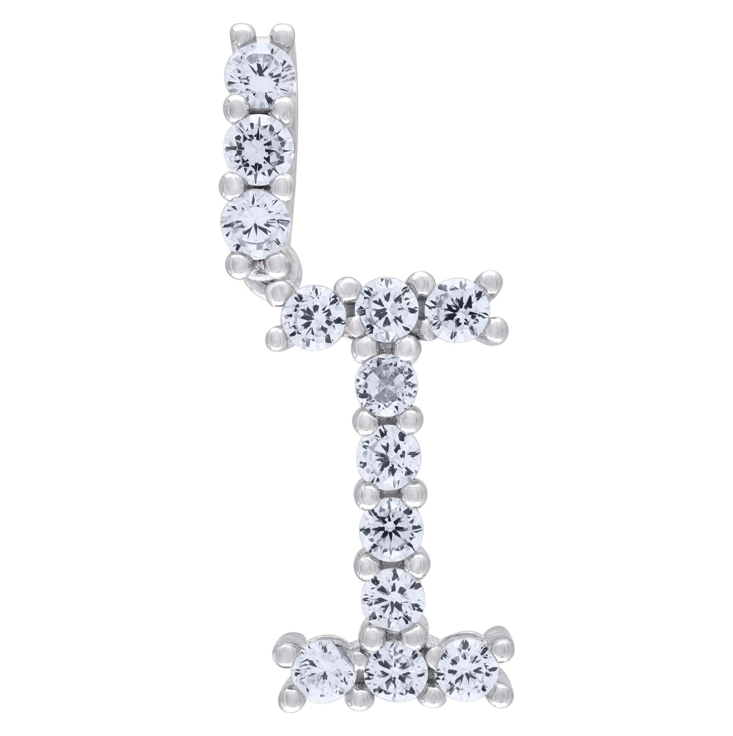 Sterling Silver Unisex Cubic Zirconia Initial Alphabet Charm Pendant