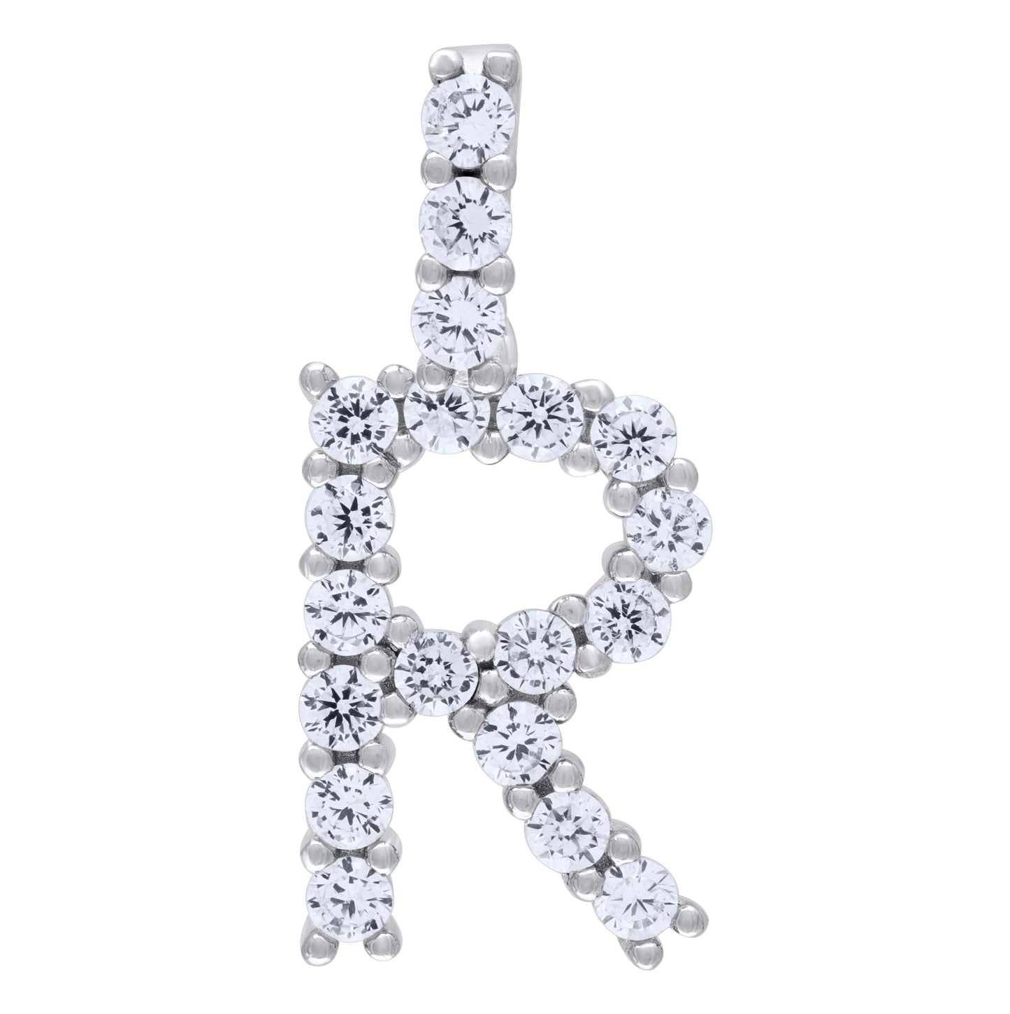 Sterling Silver Unisex Cubic Zirconia Initial Alphabet Charm Pendant