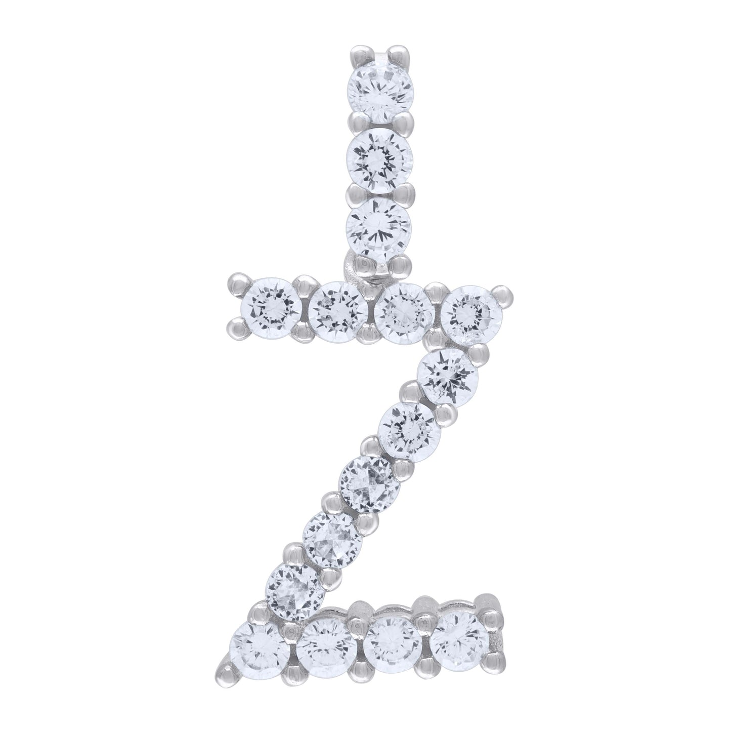 Sterling Silver Unisex Cubic Zirconia Initial Alphabet Charm Pendant