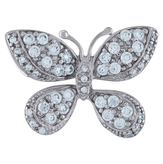 Sterling Silver Womens Cubic Zirconia Butterfly Charm Pendant