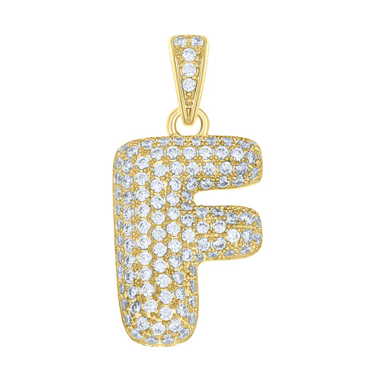 10K Yellow Gold Unisex Cubic-Zirconia Bubble Initial Letter Charm Pendant